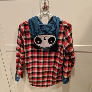 Plaid Shirt with Kawaii Panda Hood